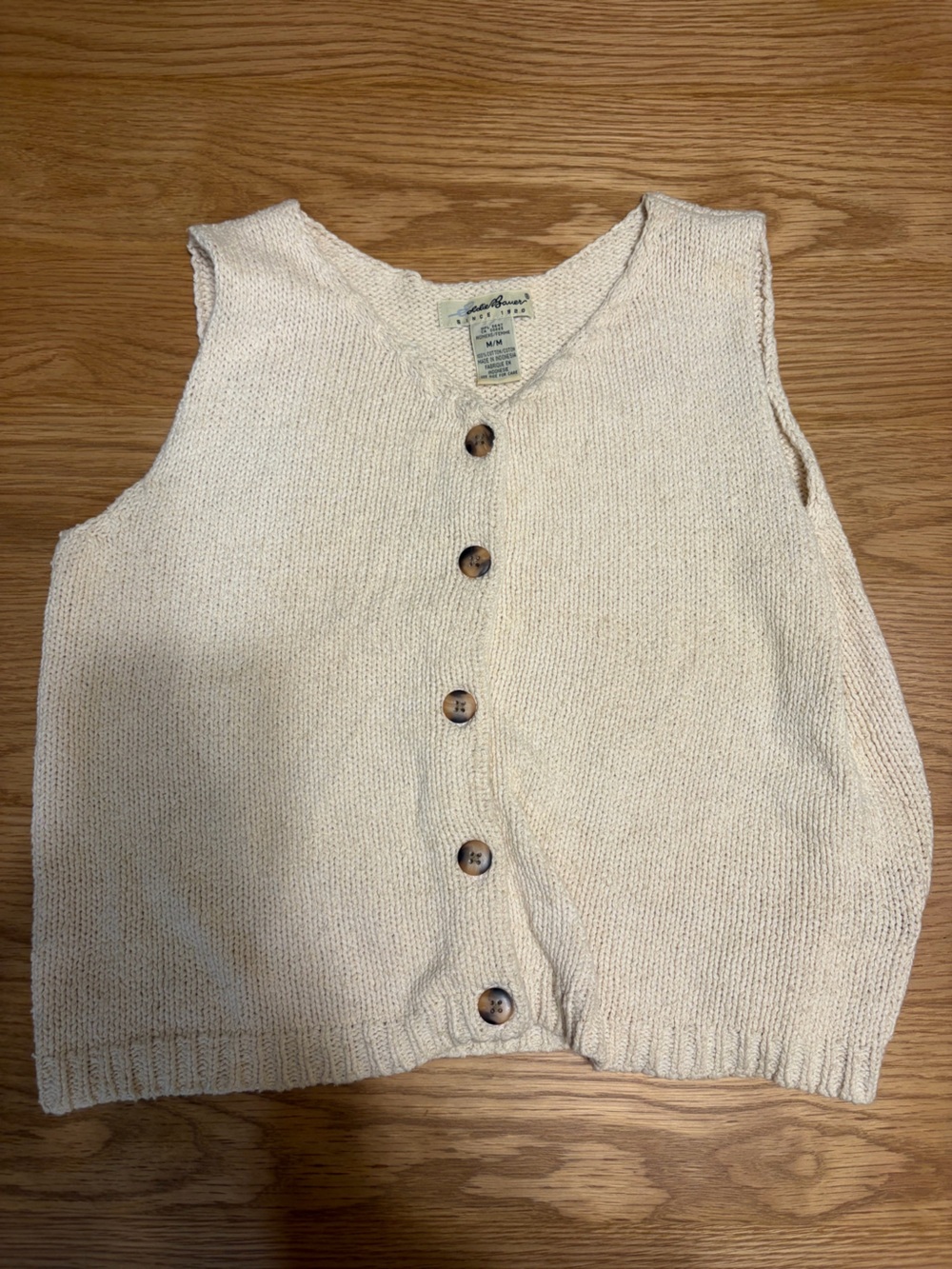 Vintage Eddie Bauer Cream Button-Front Knit Vest